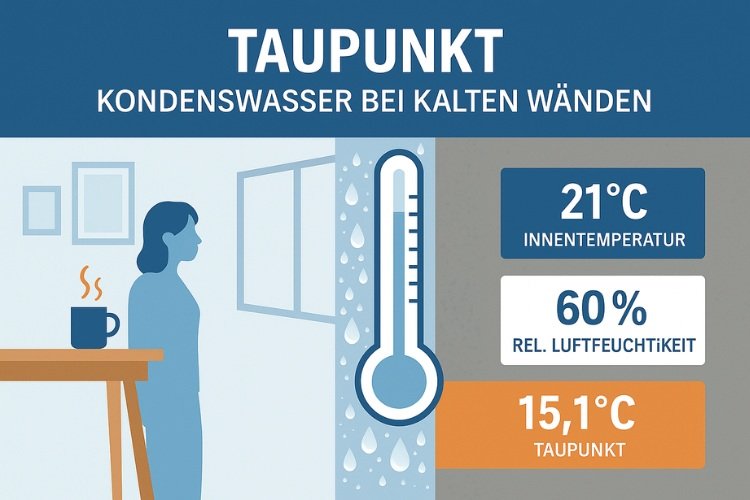 Infografik: Taupunkt – Kondenswasser bei kalten Wänden