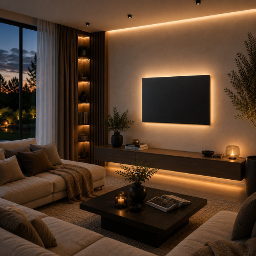 Modernes Wohnzimmer mit Infrarotheizung
