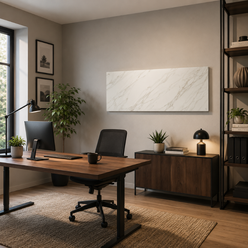 Infrarotheizung Natursteinoptik im Homeoffice