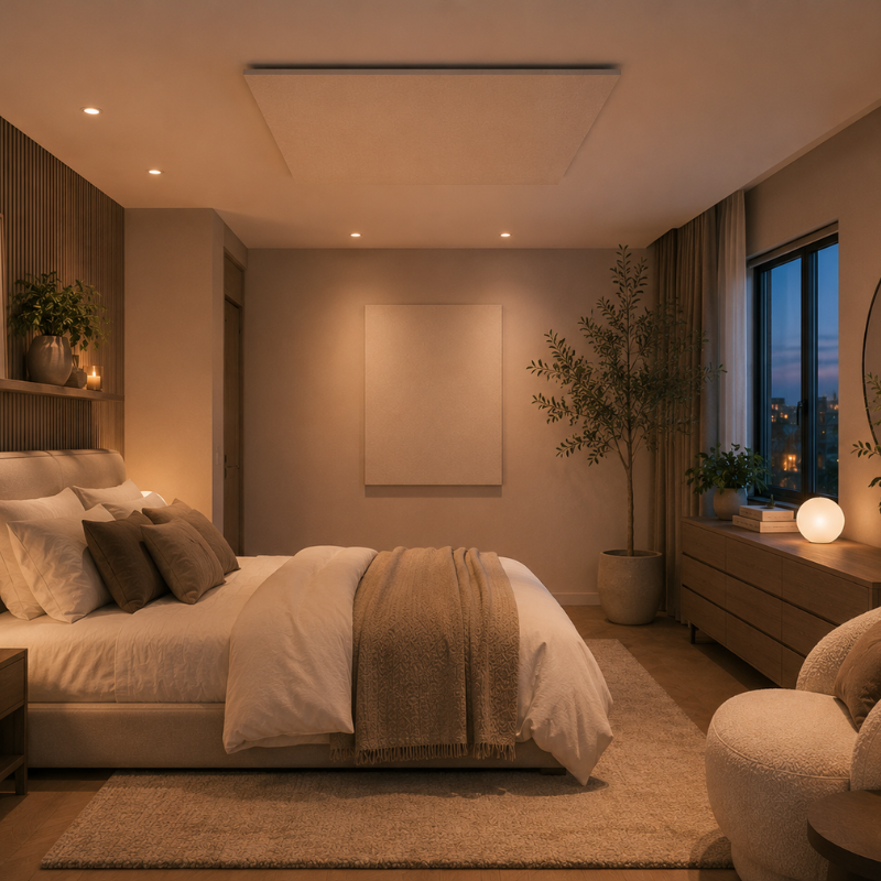 Behagliches Schlafzimmer mit moderner Infrarotheizung