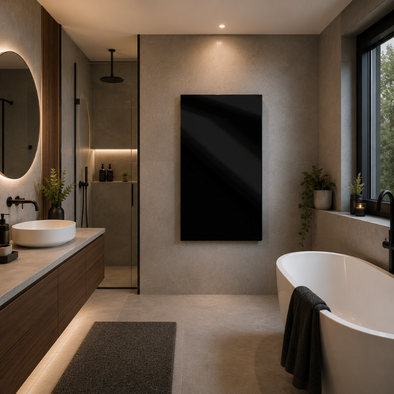 Glas Infrarotheizung im modernen Badezimmer