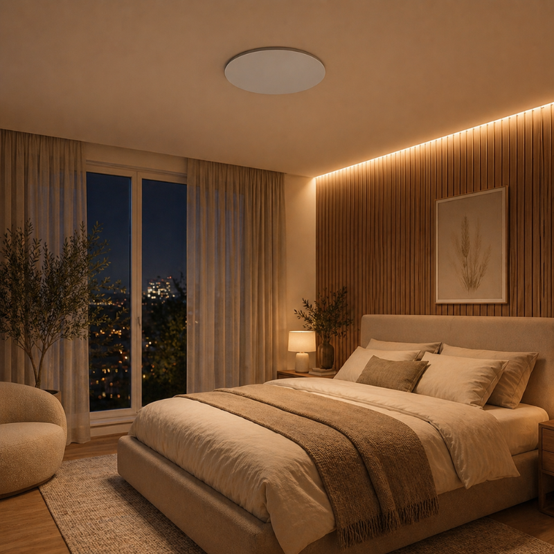Runde Victory Infrarotheizung an der Decke im Schlafzimmer