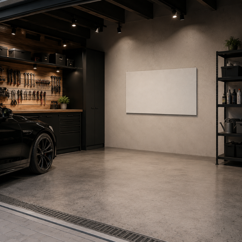 Wandmontage einer Infrarotheizung in Garage oder Werkstatt