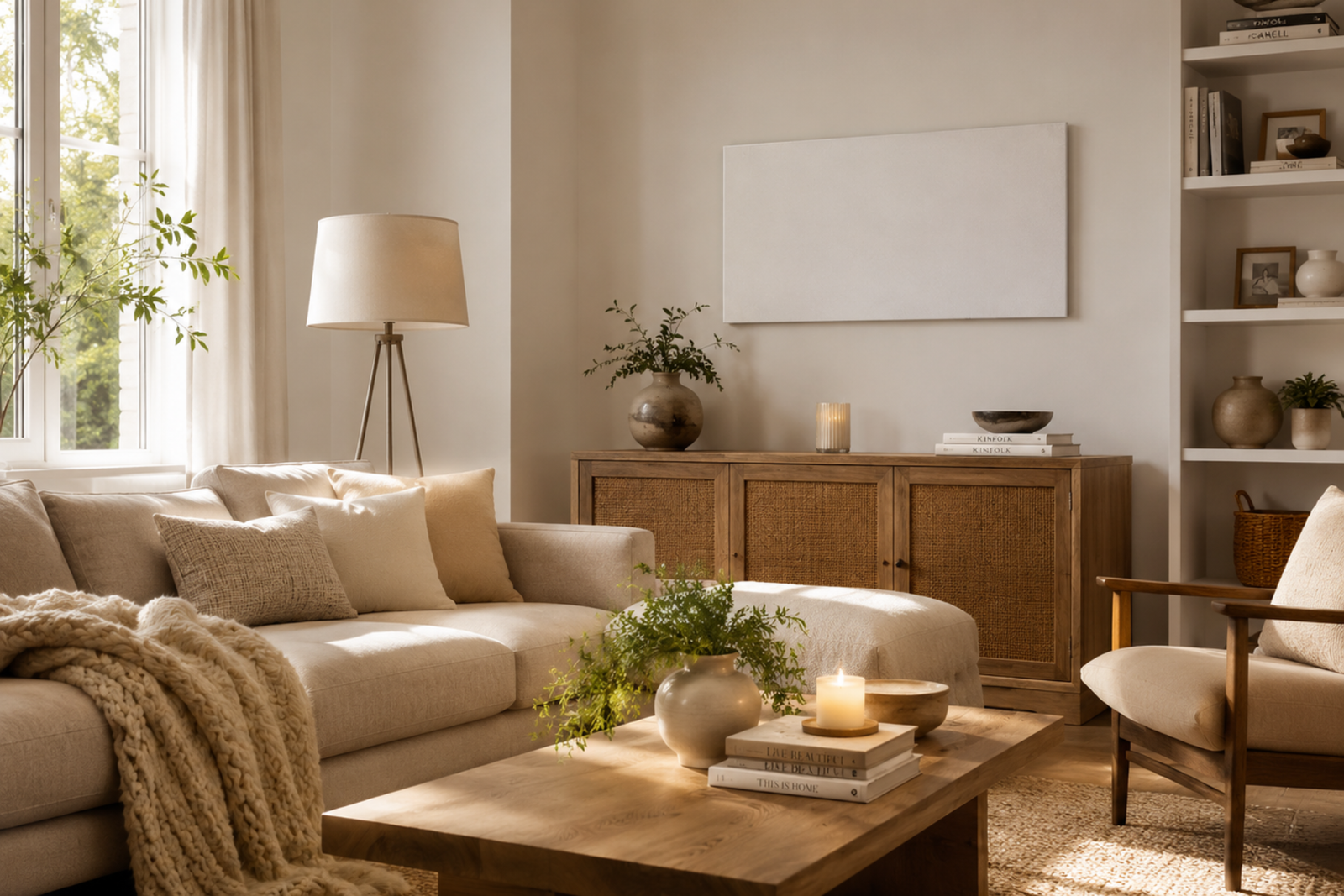 Heizen mit Infrarot 1 Moderne Infrarotheizung als Wandpaneel in einem hellen Wohnraum