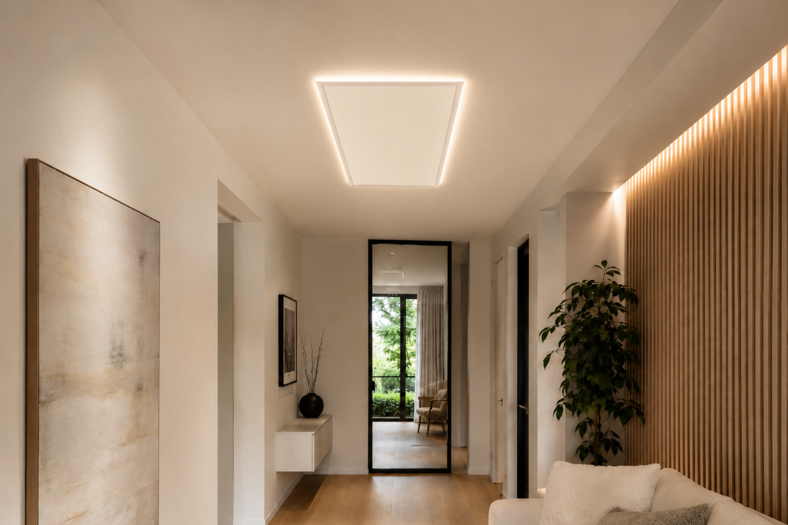 Heizen mit Infrarot 5 Infrarotheizung an der Decke montiert in einem modernen Raum